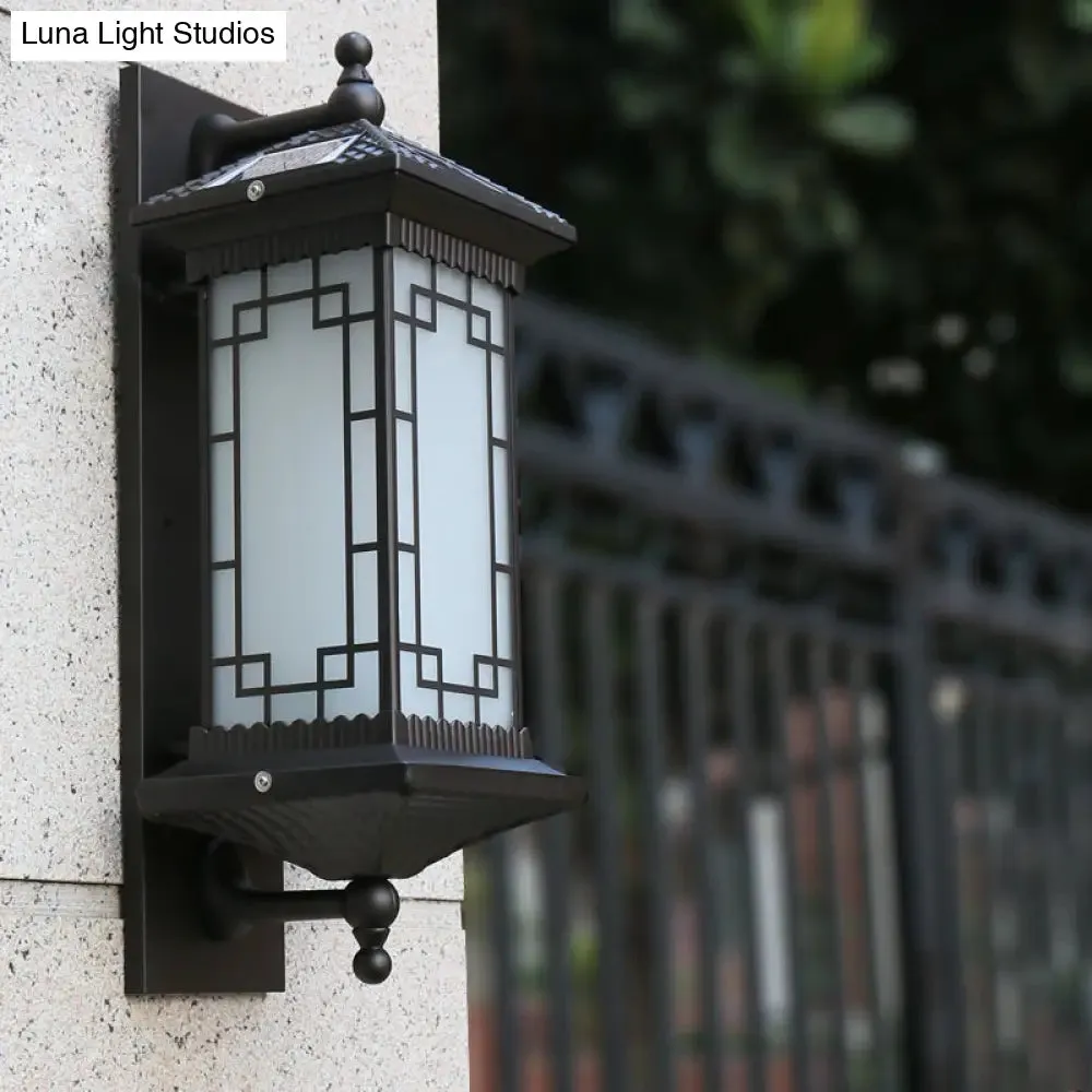 Vintage Frosted Glass Solar Lantern Sconce - LED Wall Light in Coffee