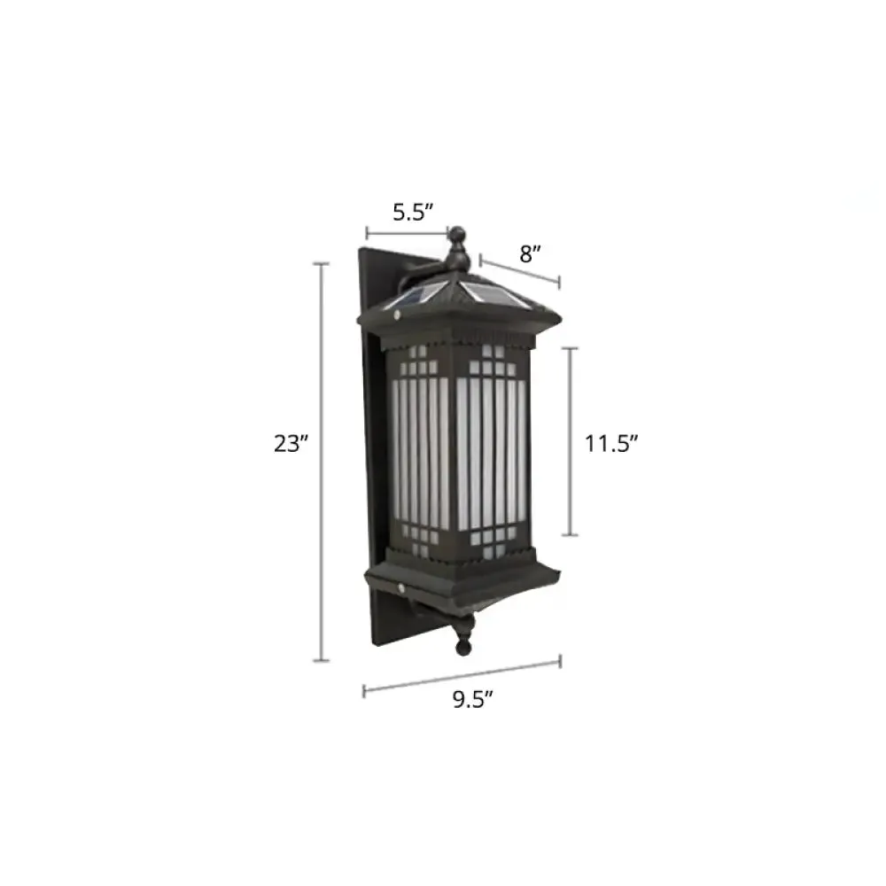 Vintage Frosted Glass Solar Lantern Sconce - LED Wall Light in Coffee