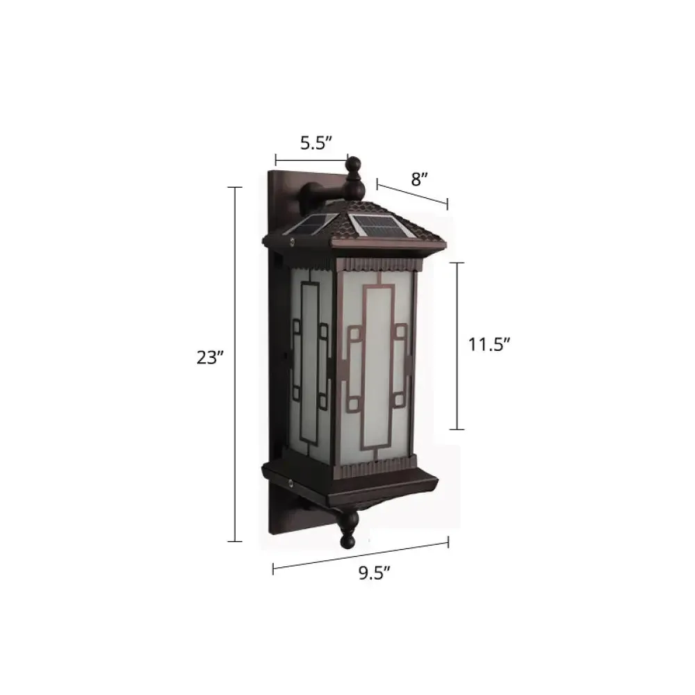 Vintage Frosted Glass Solar Lantern Sconce - LED Wall Light in Coffee