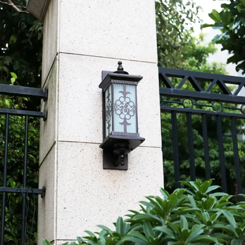 Vintage Frosted Glass Solar Lantern Sconce - LED Wall Light in Coffee