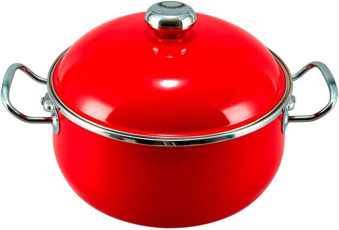 VITA 3.5-Quart Dutch Oven (Red) with Lid for All Stove Tops (Enamel on Steel) Dishwasher & Oven Safe up to 500 ℉ - Quick & Even Heat Distribution - Enameled Interior is Non-Reactive & Easy to Clean