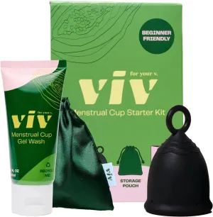 Viv For Your V Premium Soft Menstrual Cups Kit, Flexible Small Period Cup with Ring for Easy Removal, Cleansing Gel Wash, Travel Pouch, Comfortable 12 Hour Wear, Reusable, Medical Grade Silicone
