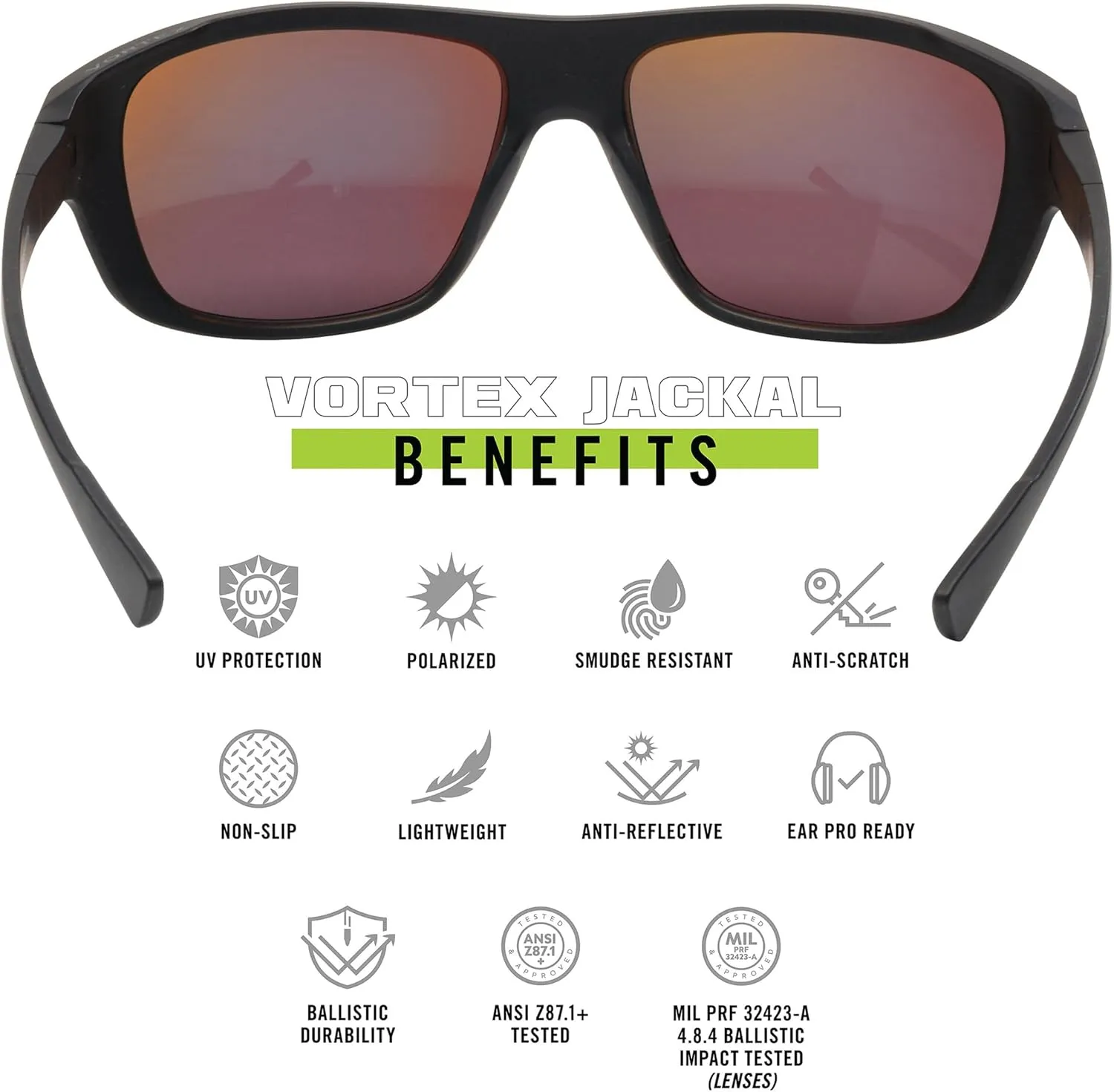 Vortex Optics Jackal Sunglasses | UV Protection, Polarized, Ballistic Rated | Unlimited, Unconditional Warranty