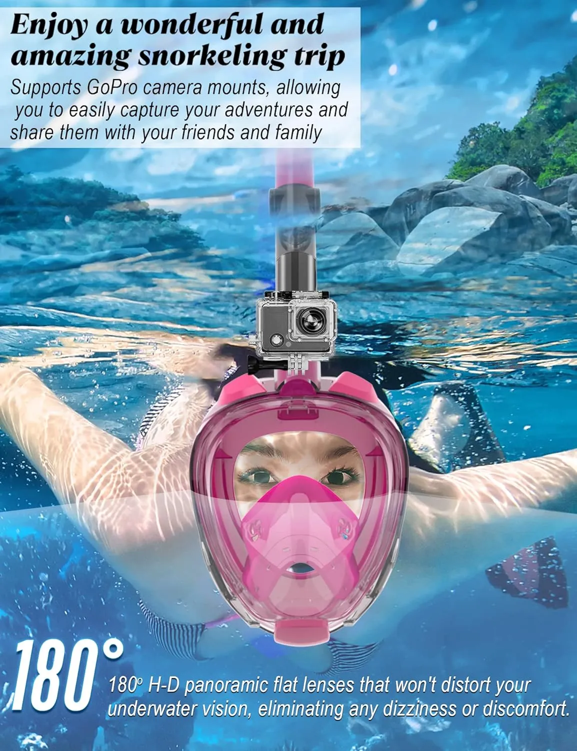 W WSTOO Full Face Snorkel Mask,Suitable for Beginners Dry Top Snorkeling Gear,Can Your Mouth or Nose to Breathe,180 Degrees Panoramic View,Anti-Fog Anti-Leak,Summer Travel and Vacationing Best Gifts