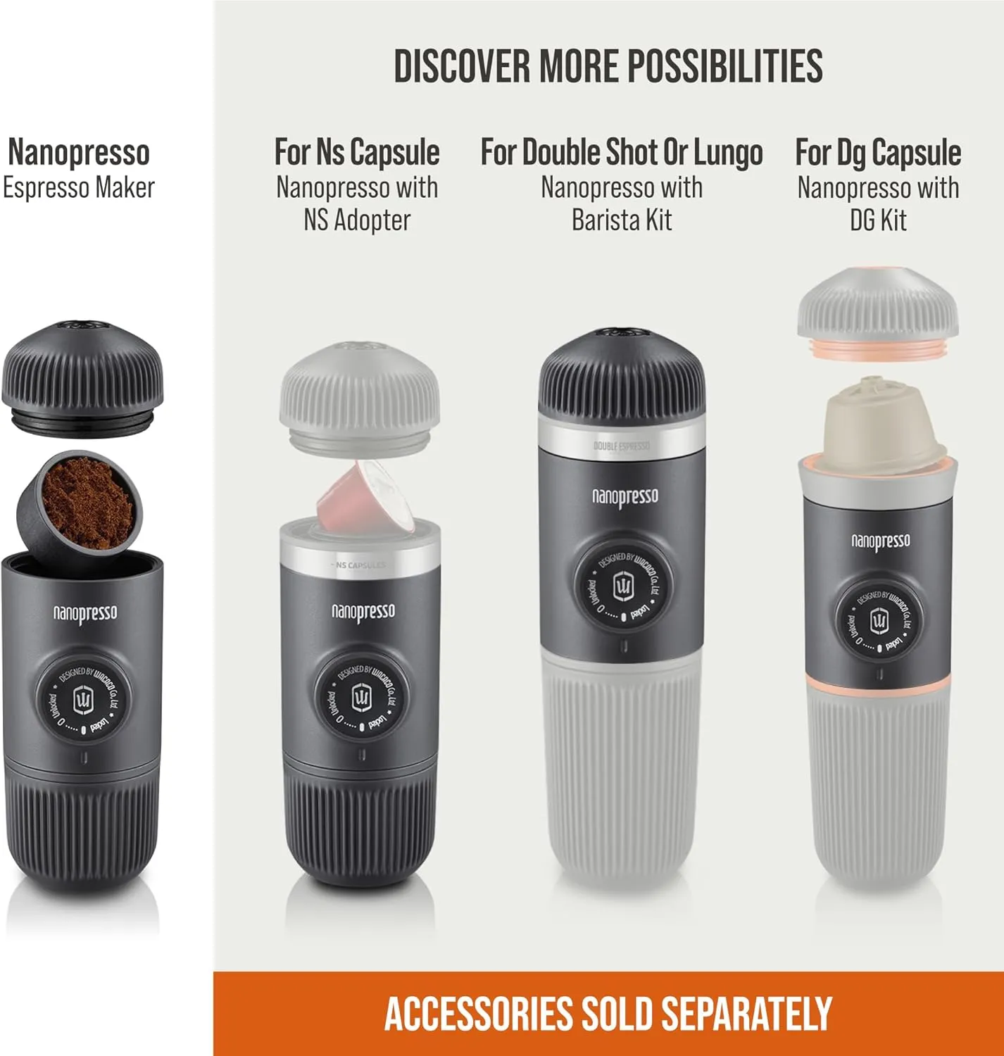 WACACO Nanopresso Portable Espresso Maker, Upgrade Version of Minipresso, 18 Bar Pressure, Small Travel Coffee Maker, Manually Operated. Perfect for Kitchen and Office