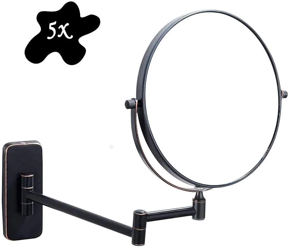 Wall Mounted Makeup Mirror 5X Magnification, 360° Rotating Portable Vanity Mirror