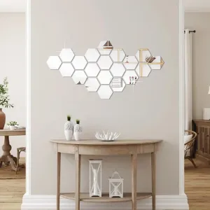 WallWear Mirror Sticker for Home Decoration | Mirror Finish Wall Stickers | Pack of (20 Hexagon Silver) -Self Adhesive Acrylic Sticker, Mirror Stickers for Home & Festivals Decoration