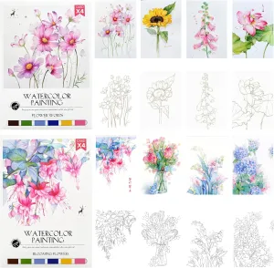 Watercolor Painting Paper Set-Line Draft Water Coloring Books Drawing Painting Art Kit Creative Handmade Watercolor Decorative Painting Includes Brushes and Paints(Flower Series)…