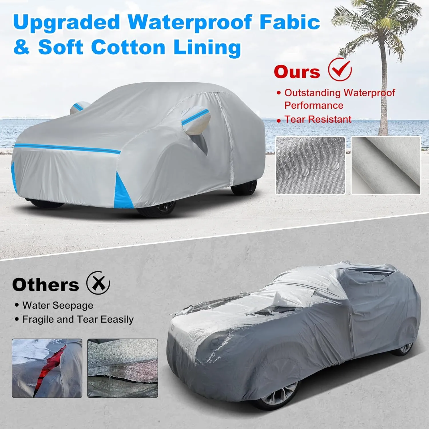 Waterproof Car Cover for 1991-2025 Honda Civic Sedan/Coupe, Custom-fit All Weather Sun Rain UV Dust Snow Protection Outdoor Civic Car Cover with Door Zipper and Cotton Lining-Gray