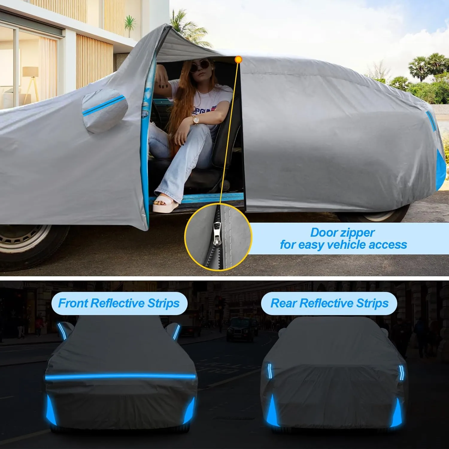 Waterproof Car Cover for 1991-2025 Honda Civic Sedan/Coupe, Custom-fit All Weather Sun Rain UV Dust Snow Protection Outdoor Civic Car Cover with Door Zipper and Cotton Lining-Gray