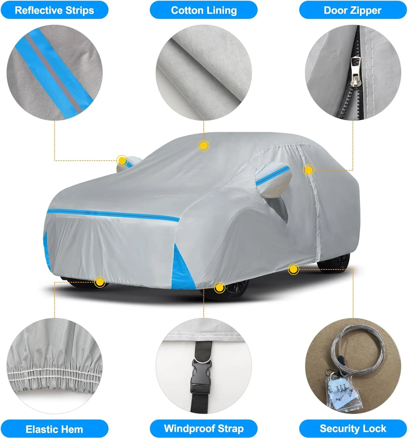 Waterproof Car Cover for 1991-2025 Honda Civic Sedan/Coupe, Custom-fit All Weather Sun Rain UV Dust Snow Protection Outdoor Civic Car Cover with Door Zipper and Cotton Lining-Gray