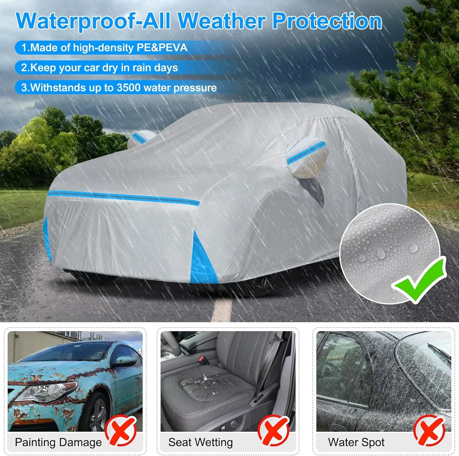 Waterproof Car Cover for 1991-2025 Honda Civic Sedan/Coupe, Custom-fit All Weather Sun Rain UV Dust Snow Protection Outdoor Civic Car Cover with Door Zipper and Cotton Lining-Gray