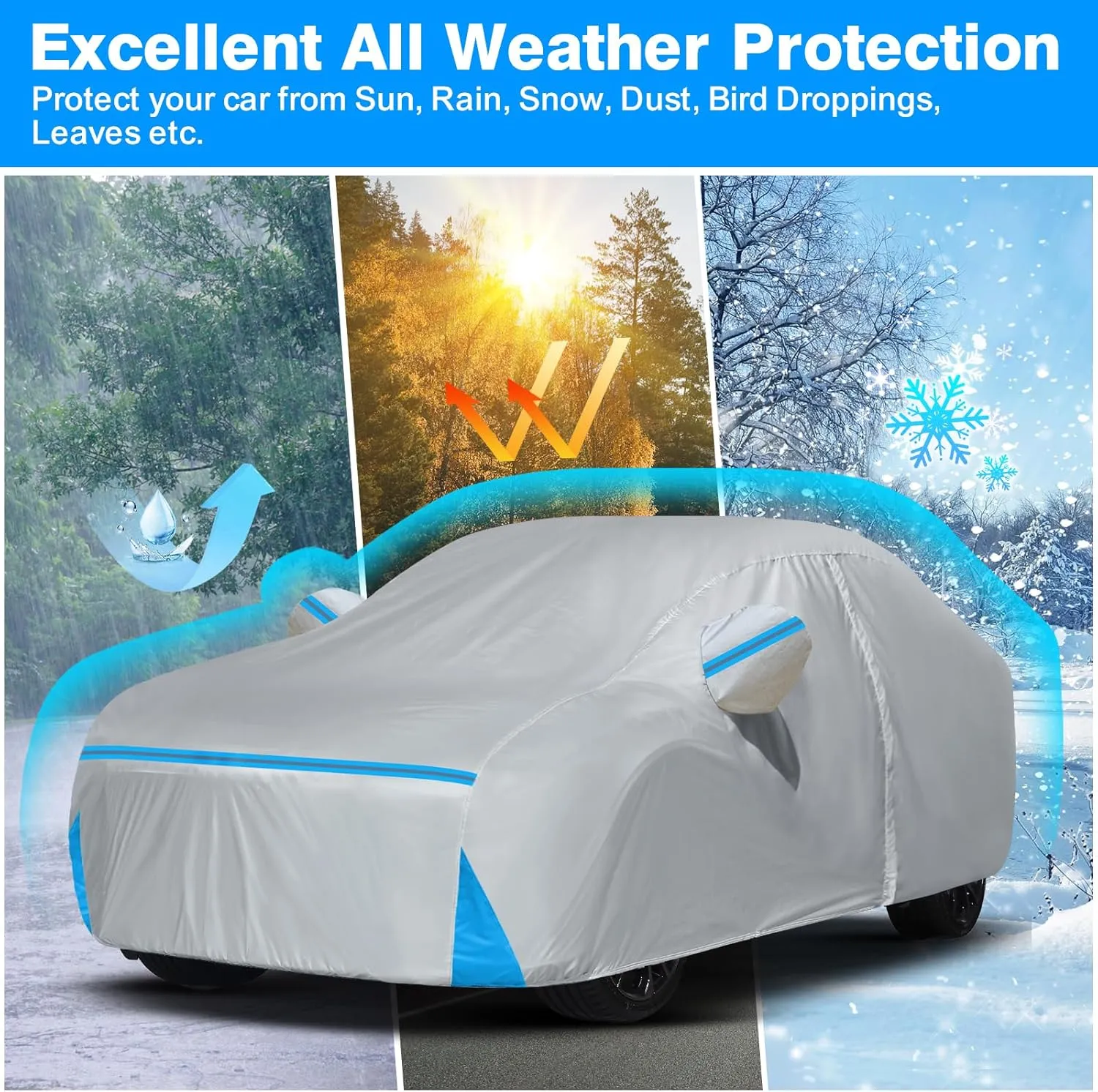 Waterproof Car Cover for 1991-2025 Honda Civic Sedan/Coupe, Custom-fit All Weather Sun Rain UV Dust Snow Protection Outdoor Civic Car Cover with Door Zipper and Cotton Lining-Gray