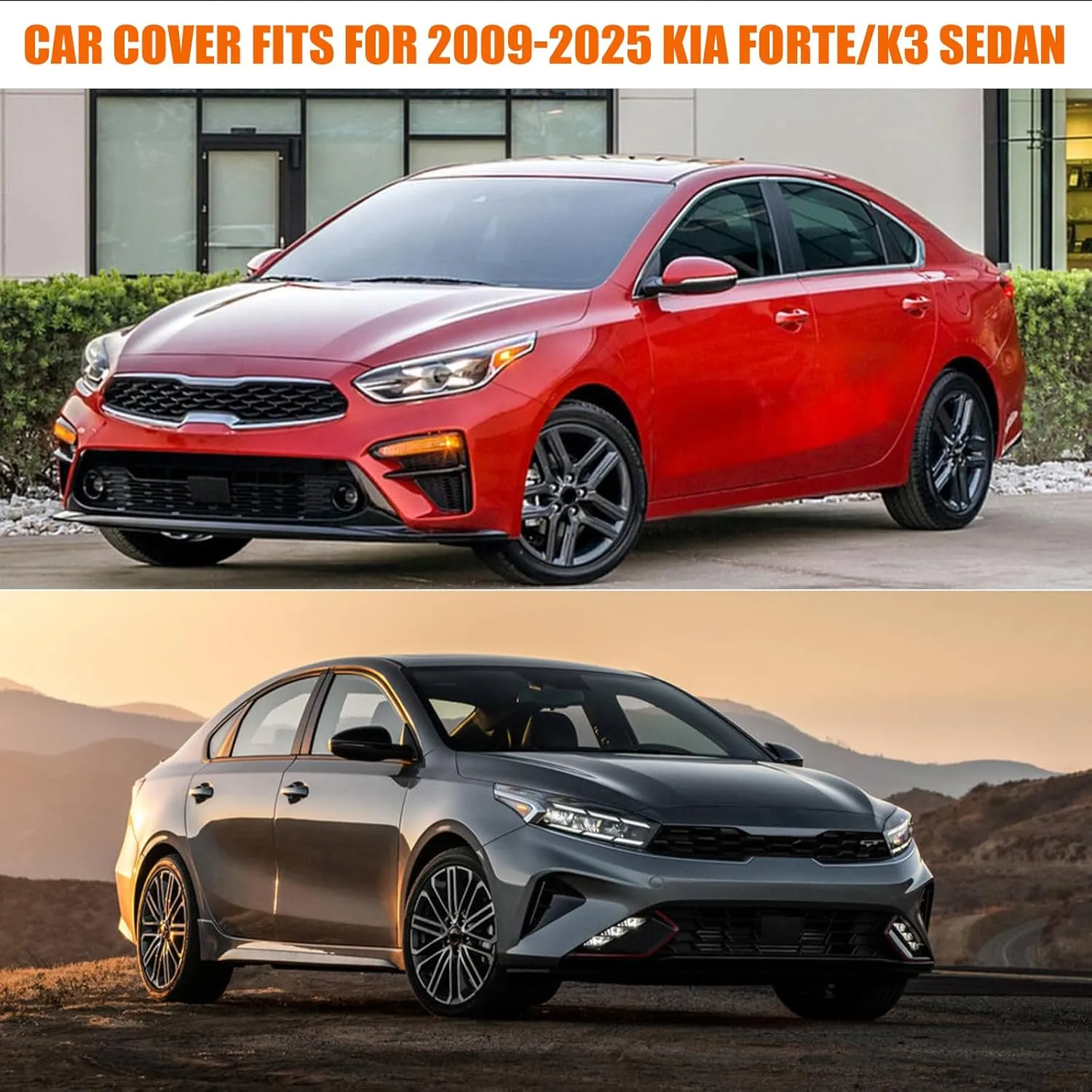 Waterproof Car Cover Replace for 2009-2025 Kia Forte/K3, 6 Layers All Weather Car Cover with Zipper Door & Windproof Bands for Snow Rain Dust Hail Protection (Forte)