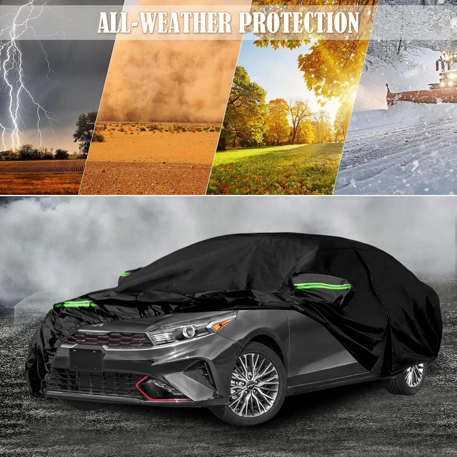 Waterproof Car Cover Replace for 2009-2025 Kia Forte/K3, 6 Layers All Weather Car Cover with Zipper Door & Windproof Bands for Snow Rain Dust Hail Protection (Forte)