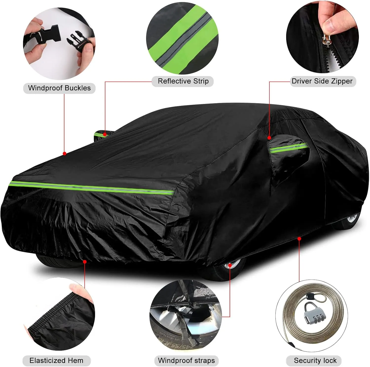 Waterproof Car Cover Replace for 2009-2025 Kia Forte/K3, 6 Layers All Weather Car Cover with Zipper Door & Windproof Bands for Snow Rain Dust Hail Protection (Forte)