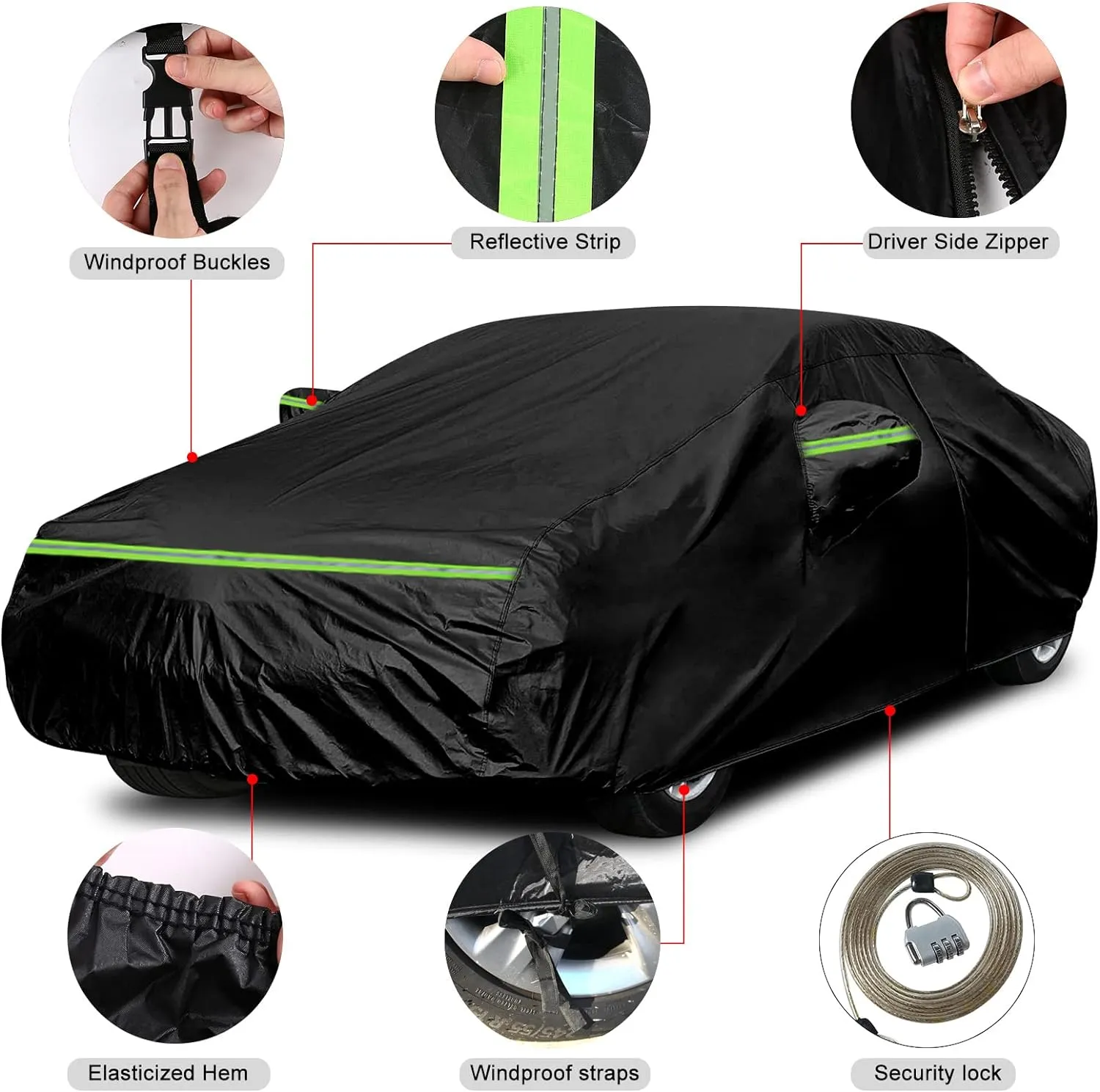 Waterproof Car Cover Replace for 2010-2025 Porsche Panamera, 6 Layers All Weather Full Car Covers with Zipper Door & Windproof Bands for Snow Rain Dust Hail Protection (Panamera)