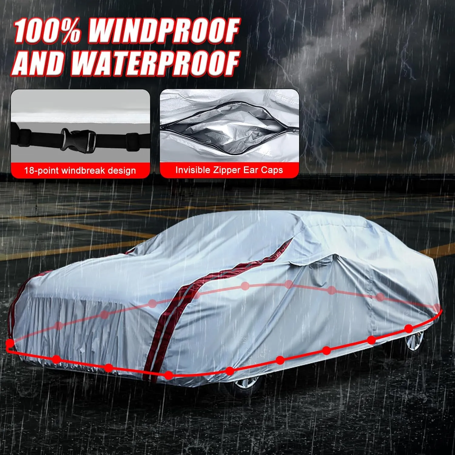 Waterproof Car Covers Replace for 1998-2025 Mazda Miata/MX-5, 6 Layers All Weather Custom-fit Silver Car Cover with Zipper Door & 18 Ponit Windproof Bands for Snow Rain Dust Protection