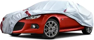 Waterproof Car Covers Replace for 1998-2025 Mazda Miata/MX-5, 6 Layers All Weather Custom-fit Silver Car Cover with Zipper Door & 18 Ponit Windproof Bands for Snow Rain Dust Protection
