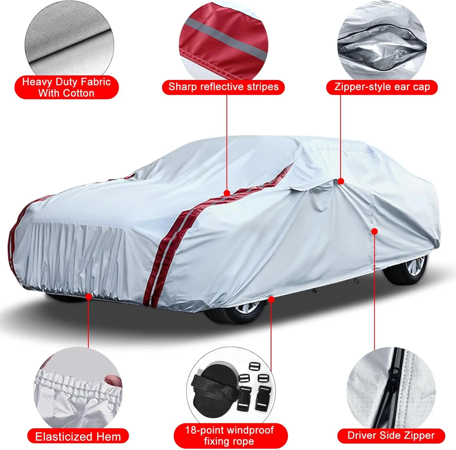 Waterproof Car Covers Replace for 1998-2025 Mazda Miata/MX-5, 6 Layers All Weather Custom-fit Silver Car Cover with Zipper Door & 18 Ponit Windproof Bands for Snow Rain Dust Protection