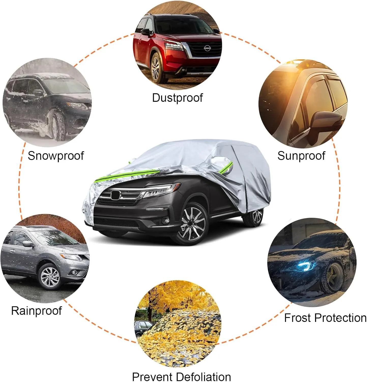 Waterproof Car Covers Replace for 2002-2025 Honda Pilot, 6 Layers All Weather Custom-fit Car Cover with Zipper Door & Windproof Bands for Snow Rain Dust Hail Protection
