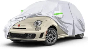 Waterproof Car Covers Replace for 2007-2024 Fiat 500/500C, 6 Layers Silver All Weather Car Cover with Zipper Door & Windproof Bands for Snow Rain Dust Protection