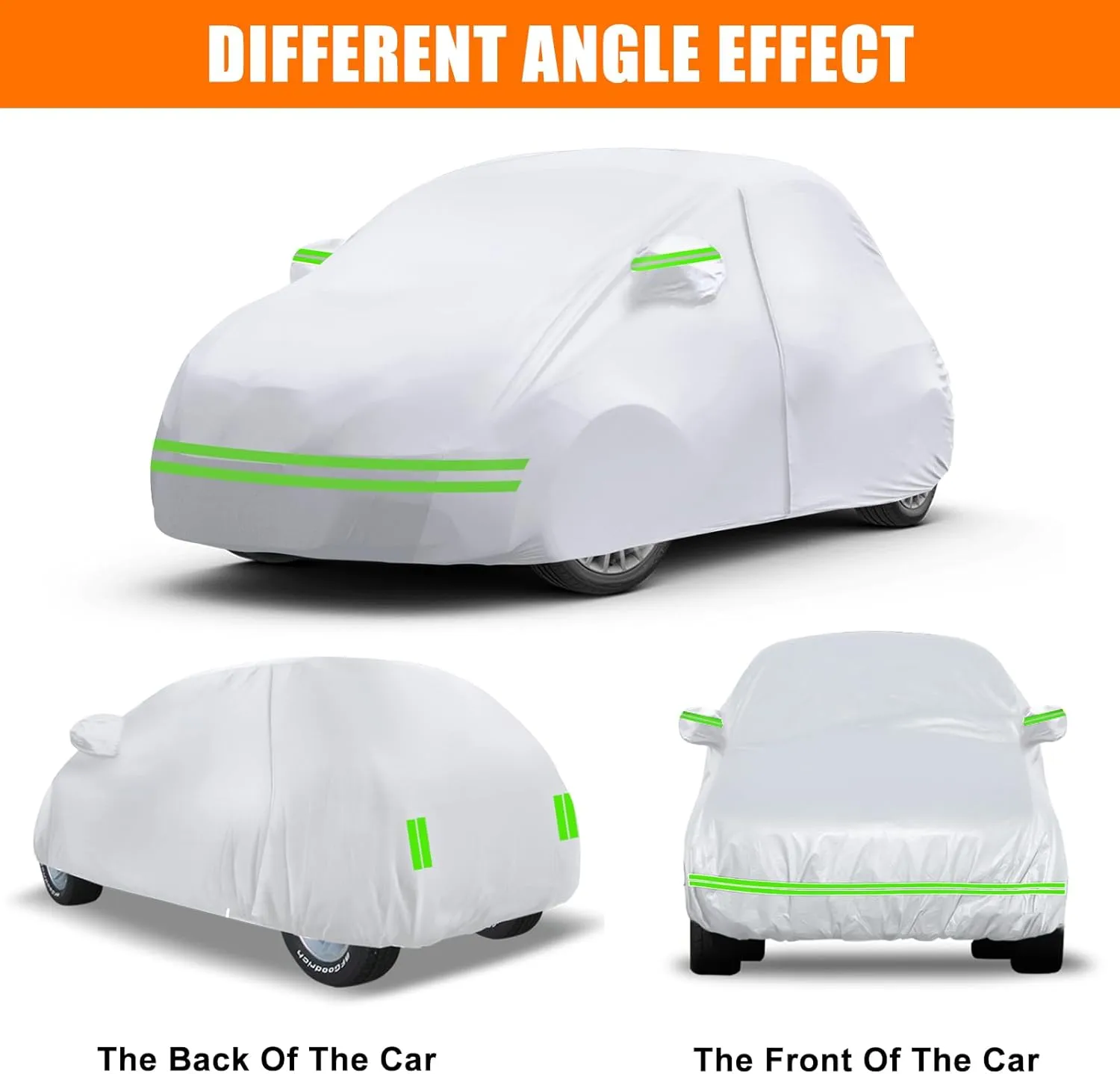 Waterproof Car Covers Replace for 2007-2024 Fiat 500/500C, 6 Layers Silver All Weather Car Cover with Zipper Door & Windproof Bands for Snow Rain Dust Protection