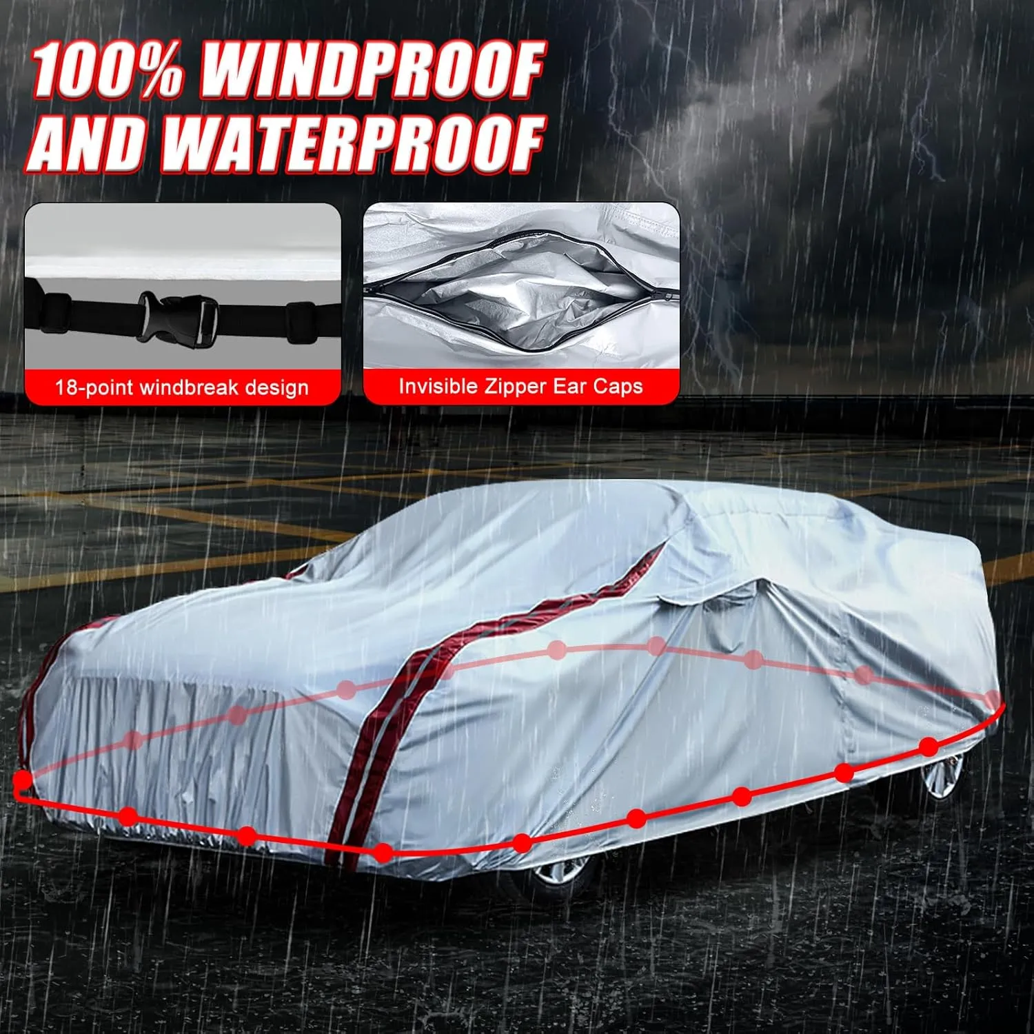 Waterproof Car Covers Replace for 2007-2024 Subaru Impreza WRX Sti, 6 Layers All Weather Custom-fit Car Cover with Zipper Door & 18 Ponit Windproof Bands for Snow Rain Dust Hail Protection