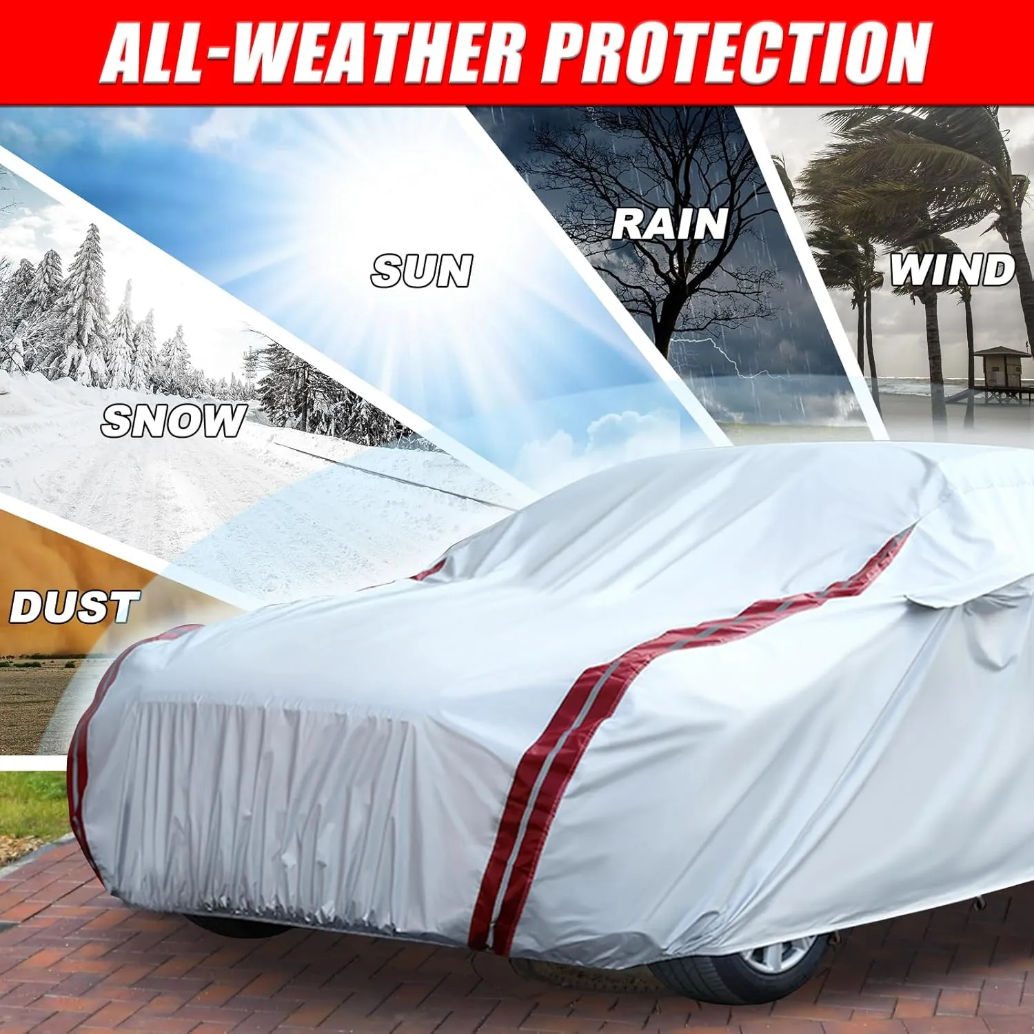 Waterproof Car Covers Replace for 2007-2024 Subaru Impreza WRX Sti, 6 Layers All Weather Custom-fit Car Cover with Zipper Door & 18 Ponit Windproof Bands for Snow Rain Dust Hail Protection