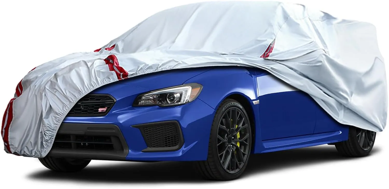 Waterproof Car Covers Replace for 2007-2024 Subaru Impreza WRX Sti, 6 Layers All Weather Custom-fit Car Cover with Zipper Door & 18 Ponit Windproof Bands for Snow Rain Dust Hail Protection