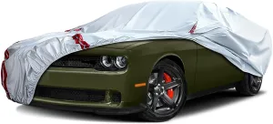 Waterproof Car Covers Replace for 2008-2025 Dodge Challenger, 6 Layers All Weather Custom-fit Car Cover with Zipper Door & Windproof Bands for Snow Rain Dust Hail Protection