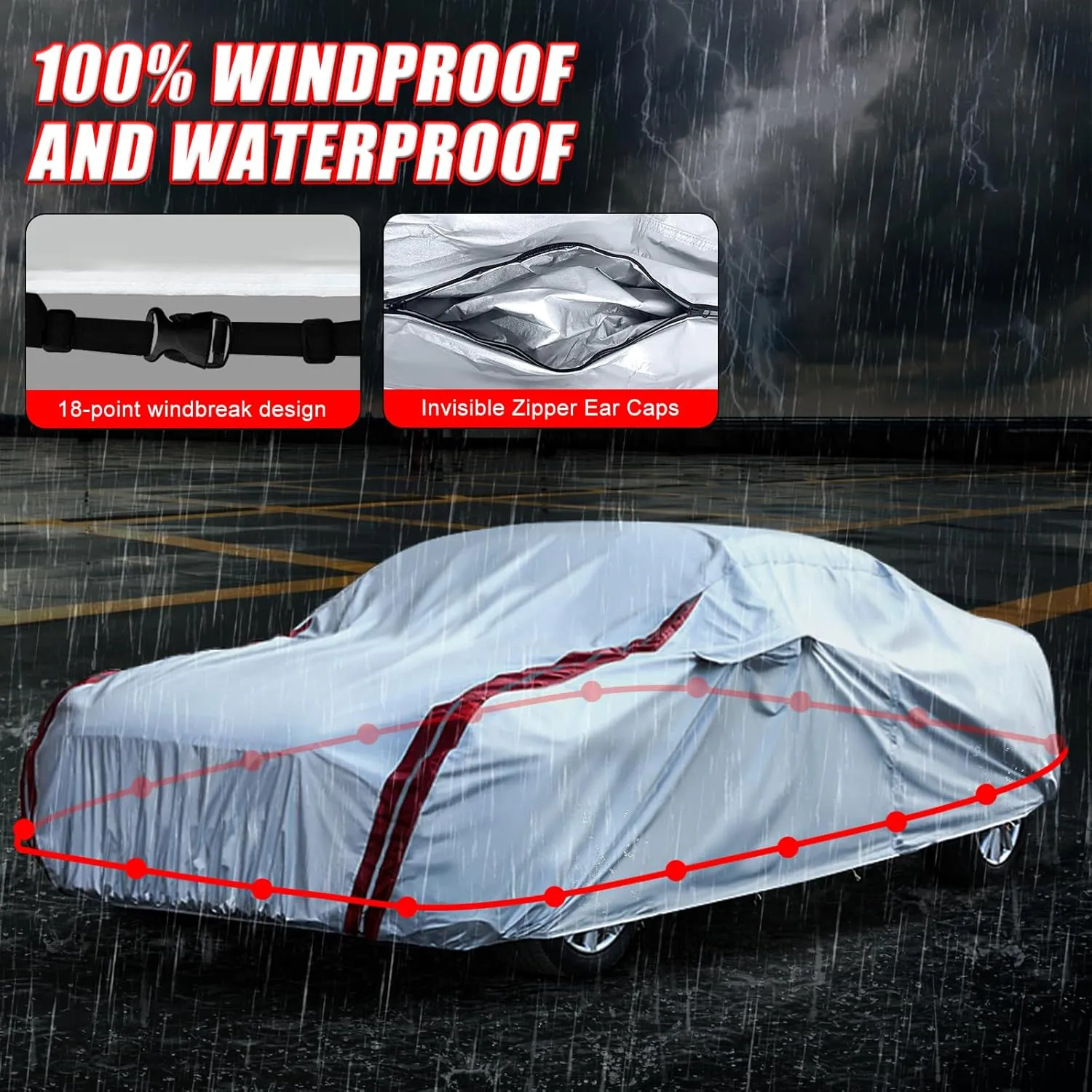 Waterproof Car Covers Replace for 2008-2025 Dodge Challenger, 6 Layers All Weather Custom-fit Car Cover with Zipper Door & Windproof Bands for Snow Rain Dust Hail Protection