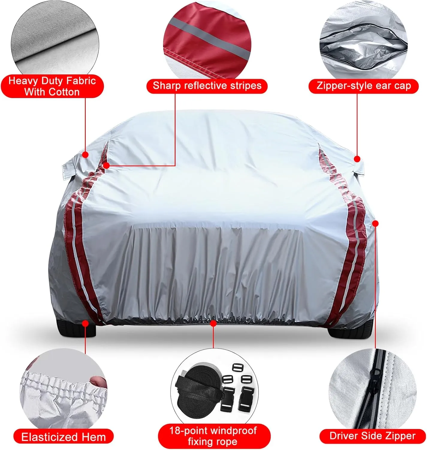 Waterproof Car Covers Replace for 2008-2025 Dodge Challenger, 6 Layers All Weather Custom-fit Car Cover with Zipper Door & Windproof Bands for Snow Rain Dust Hail Protection