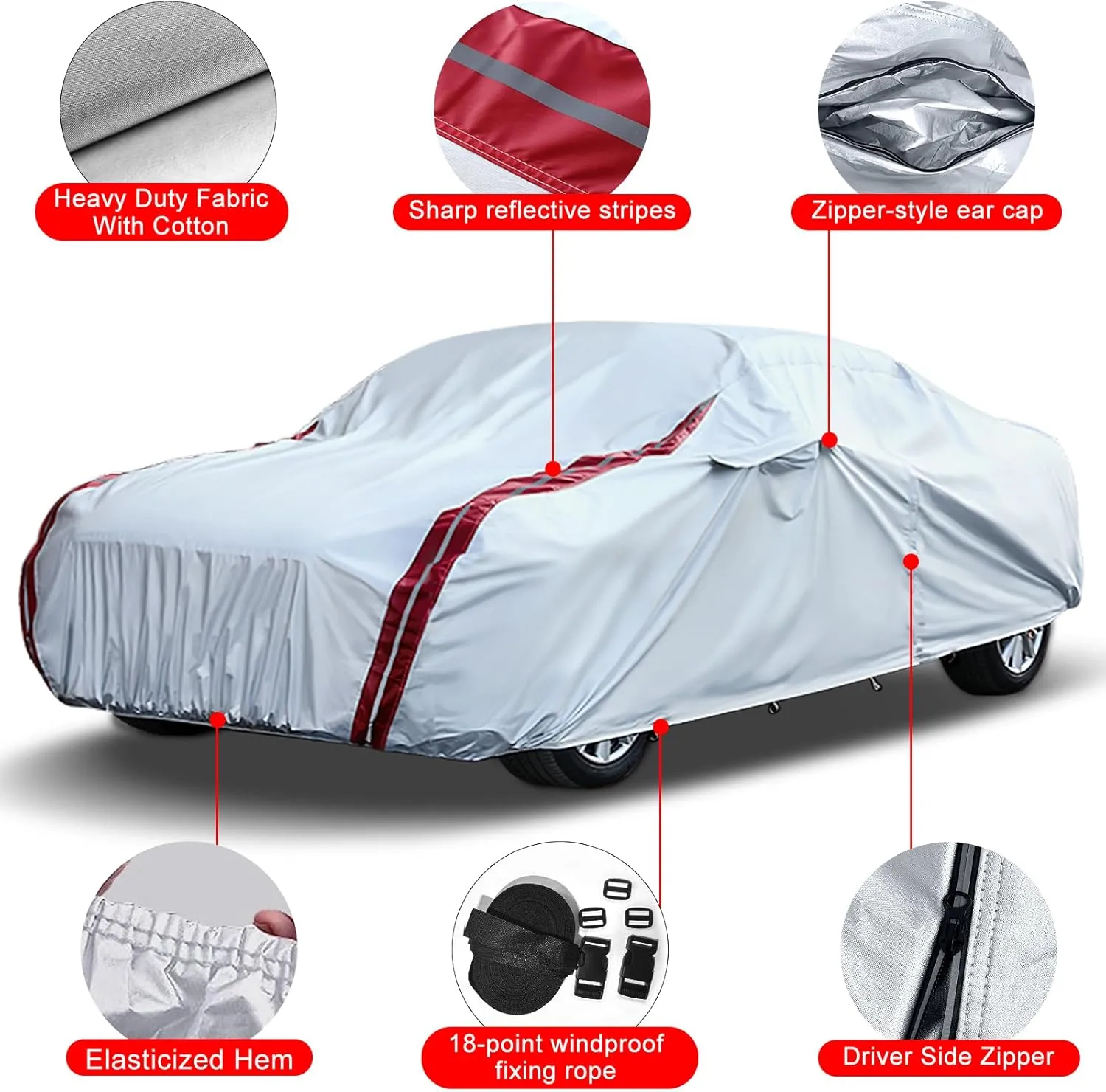 Waterproof Car Covers Replace for 2008-2025 Dodge Challenger, 6 Layers All Weather Custom-fit Car Cover with Zipper Door & Windproof Bands for Snow Rain Dust Hail Protection