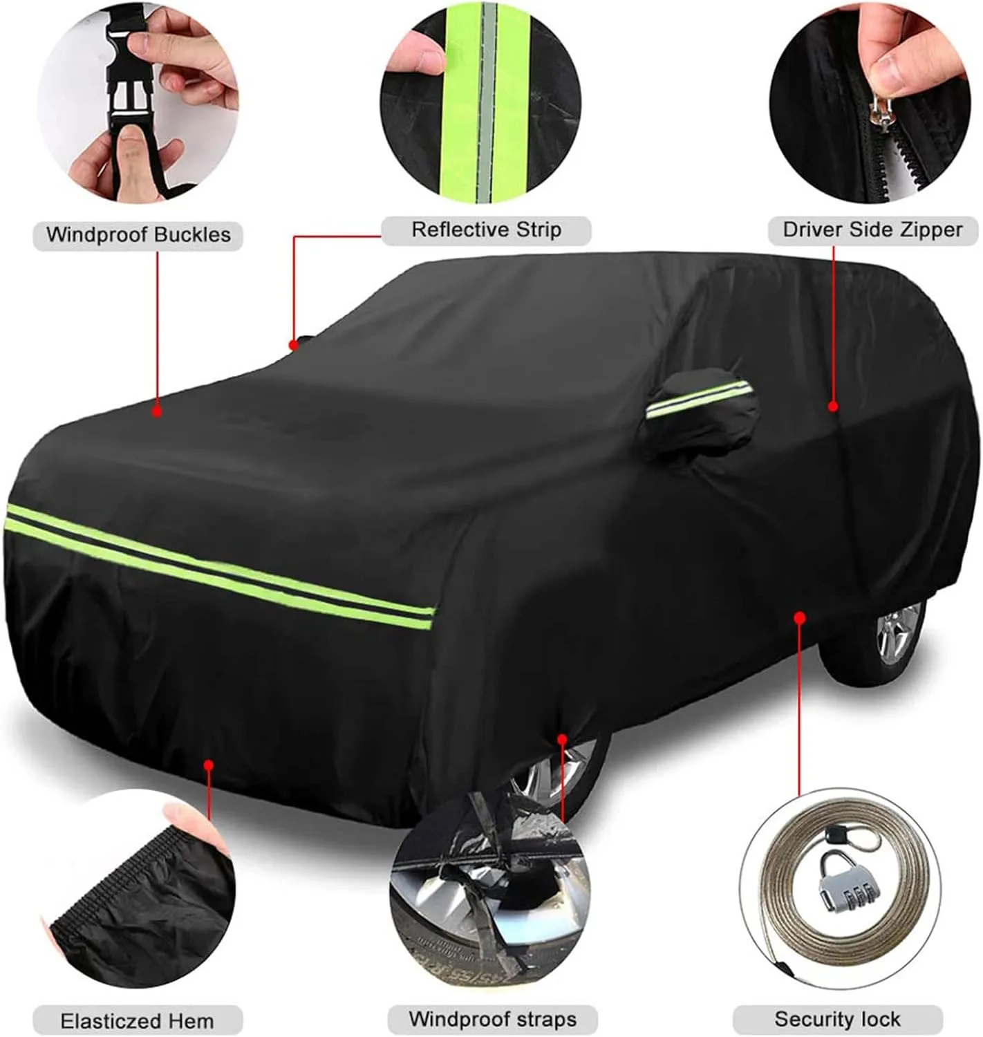 Waterproof Car Covers Replace for 2017-2022 VW Atlas, 6 Layers All Weather Custom-fit Car Cover with Zipper Door & Windproof Strap for Snow Rain Dust Hail Protection