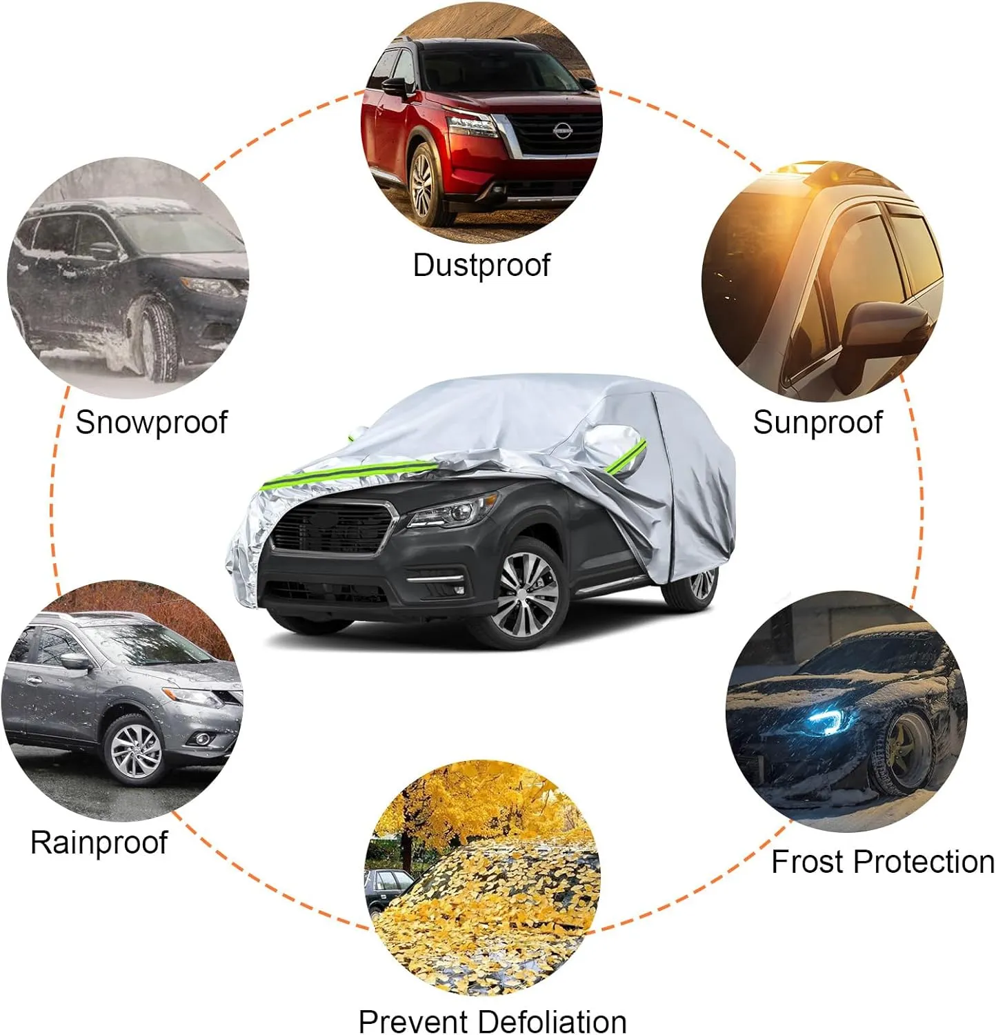 Waterproof Car Covers Replace for 2019-2025 Subaru Ascent, 6 Layers Silver All Weather Car Cover with Zipper Door & Windproof Bands for Snow Rain Dust Hail Protection
