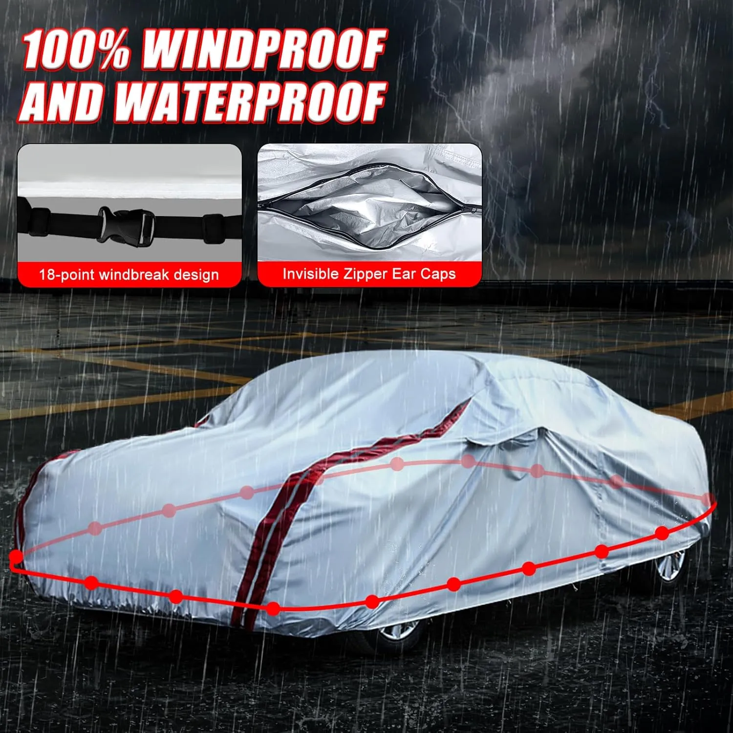 Waterproof Car Covers Replacement for 2010-2025 Porsche Panamera, 6 Layers All Weather Custom-fit Car Cover with Zipper Door & 18 Ponit Windproof Bands for Snow Rain Dust Hail Protection