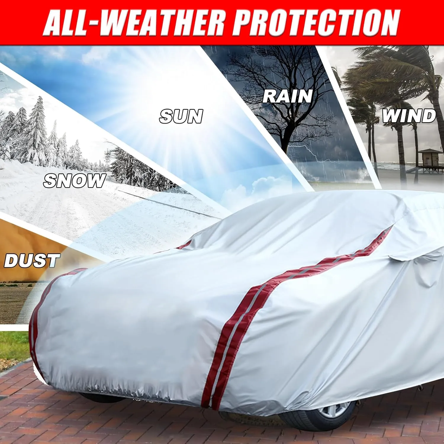 Waterproof Car Covers Replacement for 2010-2025 Porsche Panamera, 6 Layers All Weather Custom-fit Car Cover with Zipper Door & 18 Ponit Windproof Bands for Snow Rain Dust Hail Protection