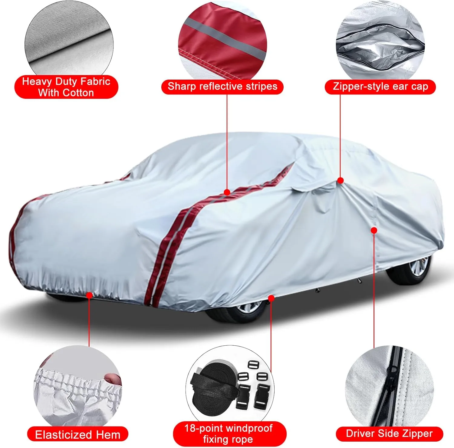 Waterproof Car Covers Replacement for 2010-2025 Porsche Panamera, 6 Layers All Weather Custom-fit Car Cover with Zipper Door & 18 Ponit Windproof Bands for Snow Rain Dust Hail Protection