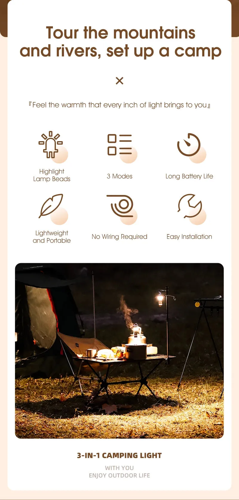 WEST BIKING Portable Camping Light 3 In