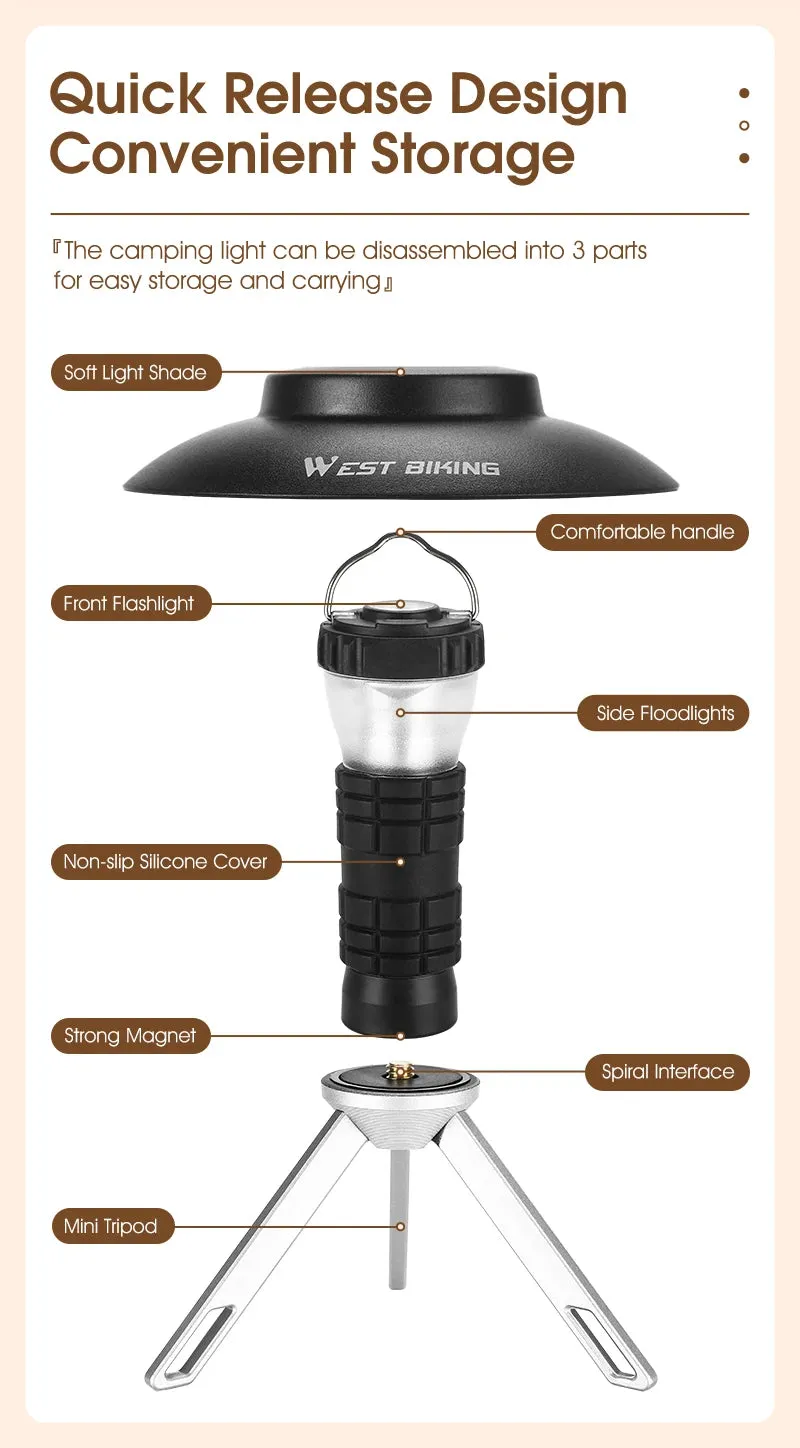 WEST BIKING Portable Camping Light 3 In