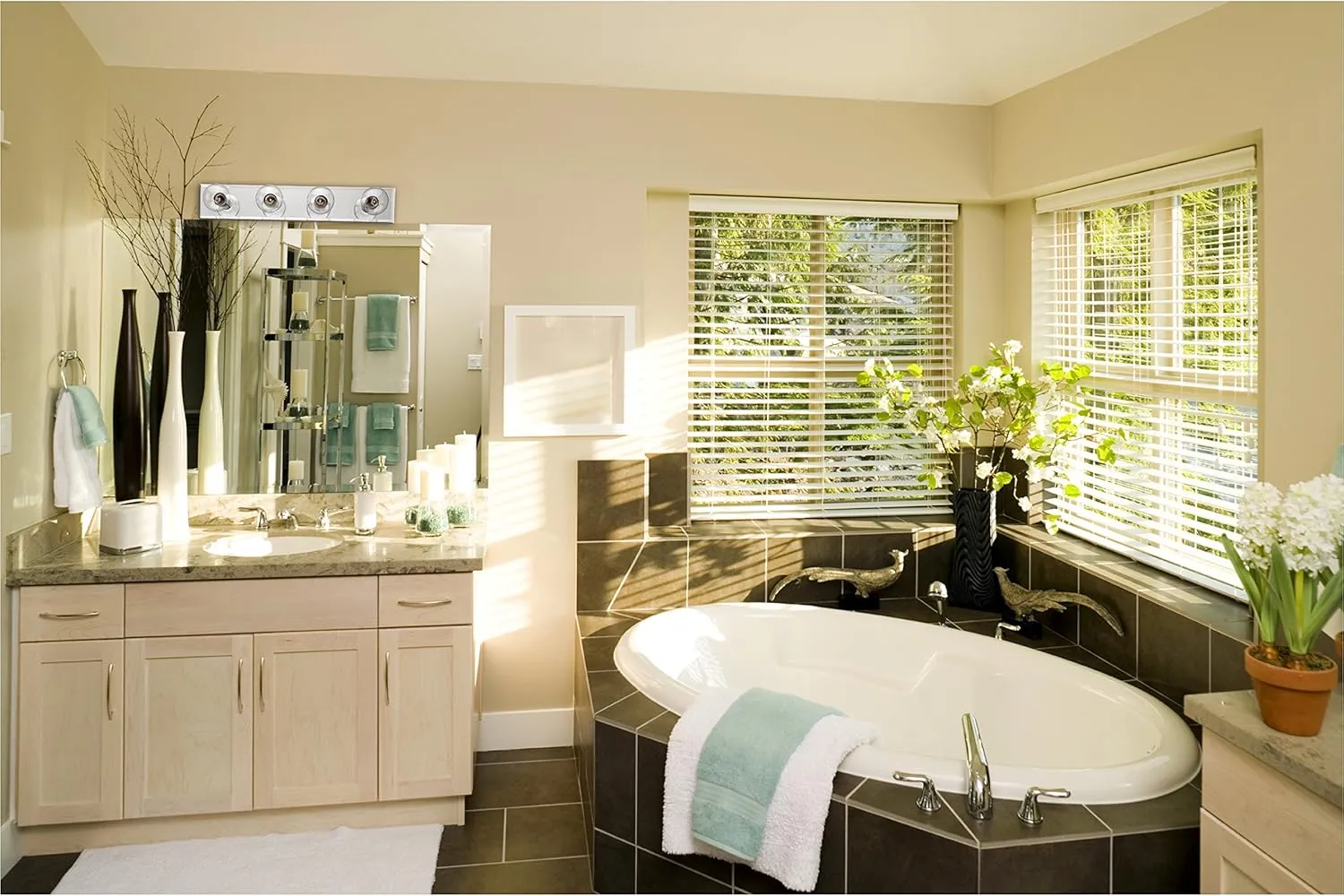 Westinghouse 6644900 Bath Bar Vanity, 4-Light, Beveled Mirror