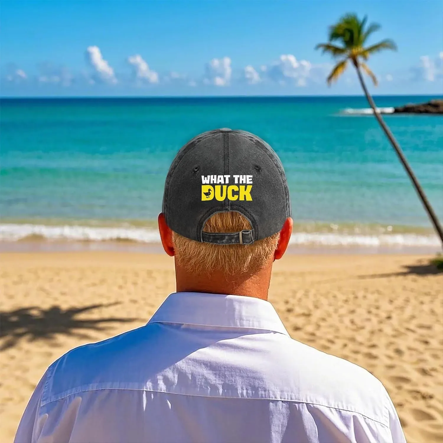 What The Duck Pun Funny Sarcastic Animal Humor Hat for Her Washed Distressed Baseball Caps
