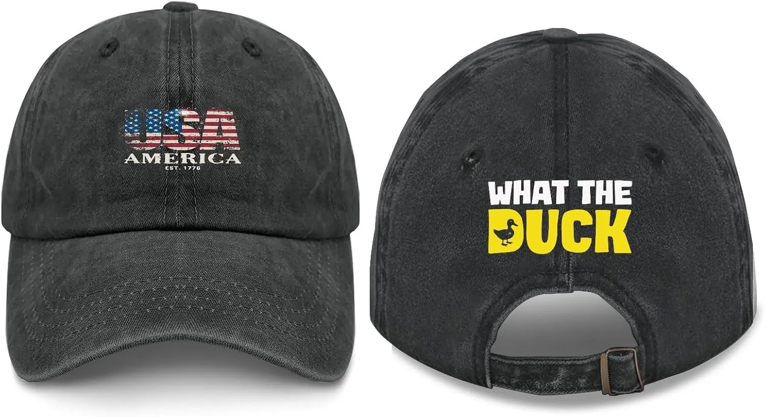 What The Duck Pun Funny Sarcastic Animal Humor Hat for Her Washed Distressed Baseball Caps