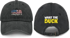 What The Duck Pun Funny Sarcastic Animal Humor Hat for Her Washed Distressed Baseball Caps