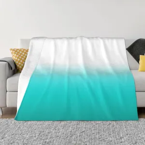 White Dark Turquoise and Teal Color Block Ombre 60"X50" Flannel Blanket - 100% Soft Polyester, Lightweight and Warm, Suitable for Families, Camping, Travel