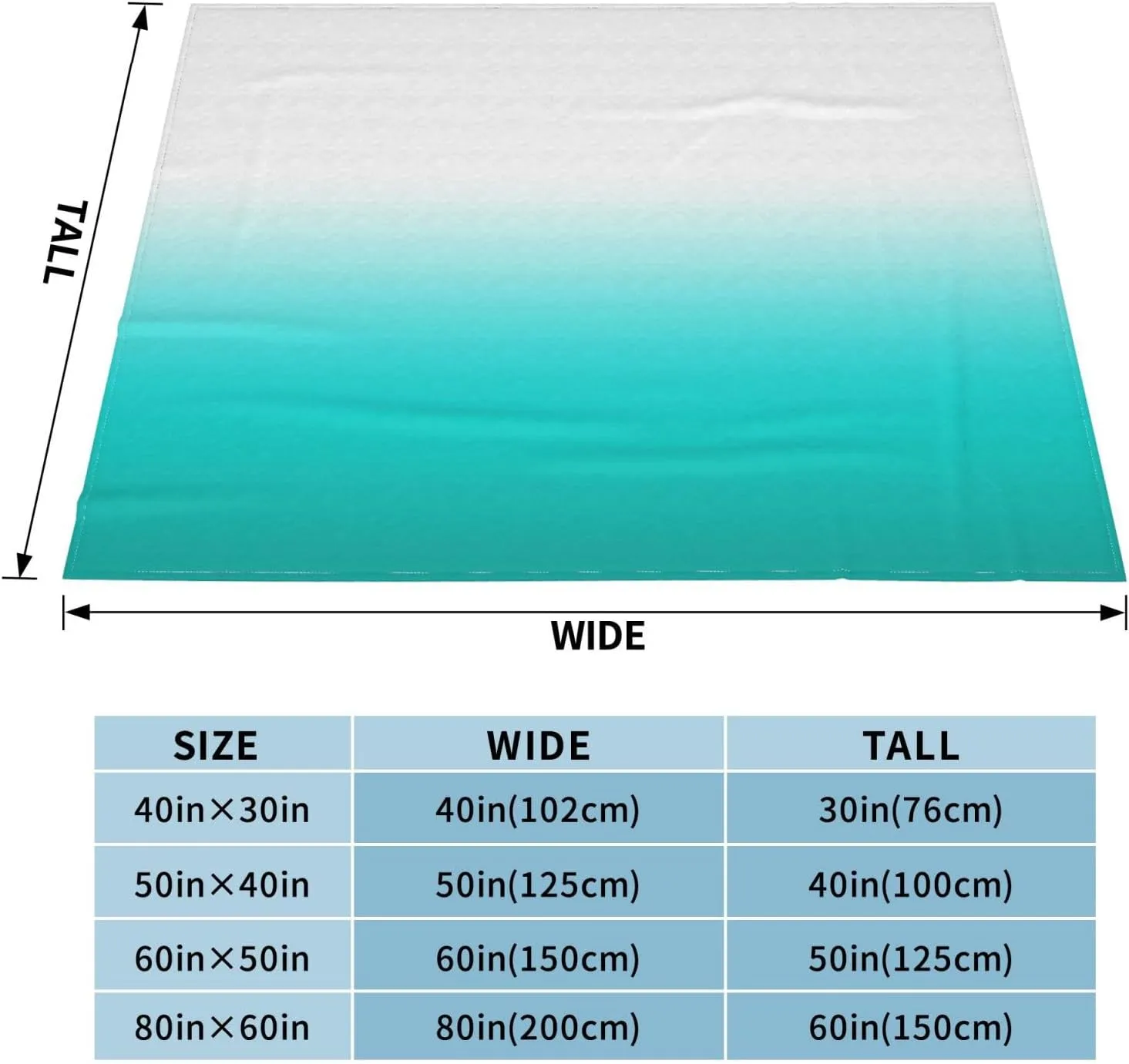 White Dark Turquoise and Teal Color Block Ombre 60"X50" Flannel Blanket - 100% Soft Polyester, Lightweight and Warm, Suitable for Families, Camping, Travel