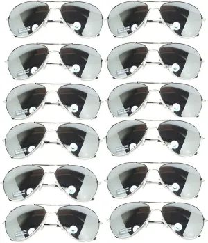 Wholesale 12 Pairs Aviator Classic Sunglasses Full Mirror Lens Silver color Frame (w12 pairs Silver Mirror)