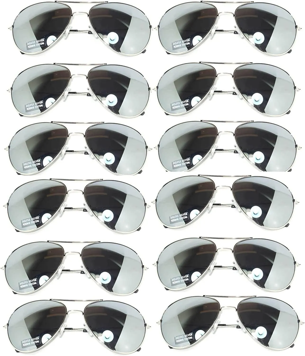 Wholesale 12 Pairs Aviator Classic Sunglasses Full Mirror Lens Silver color Frame (w12 pairs Silver Mirror)