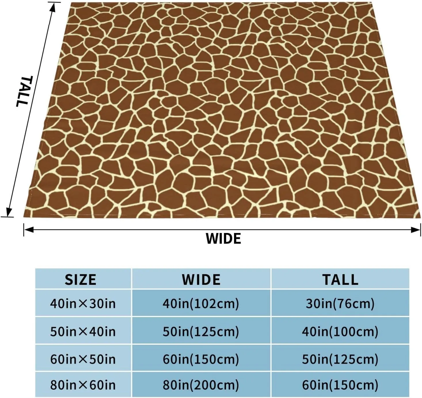 Wild Giraffe Pattern Animal Print 60"X50" Flannel Blanket - 100% Soft Polyester, Lightweight and Warm, Suitable for Families, Camping, Travel